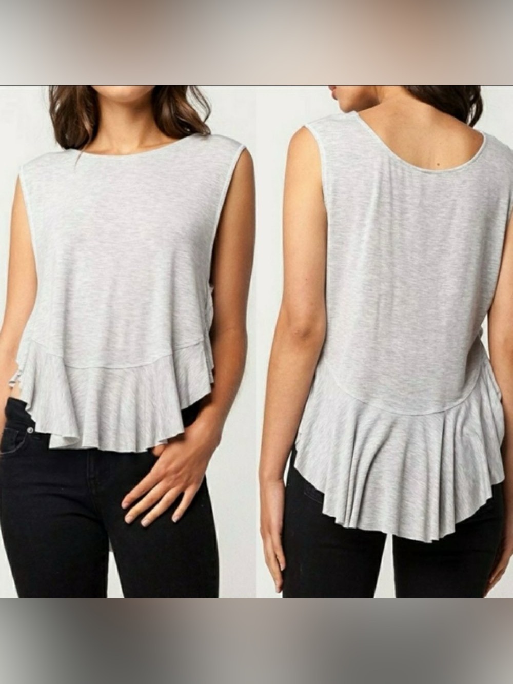 FP We The Free Free People Uptown Tank Light Gray Ruffle-Hem Tank Top